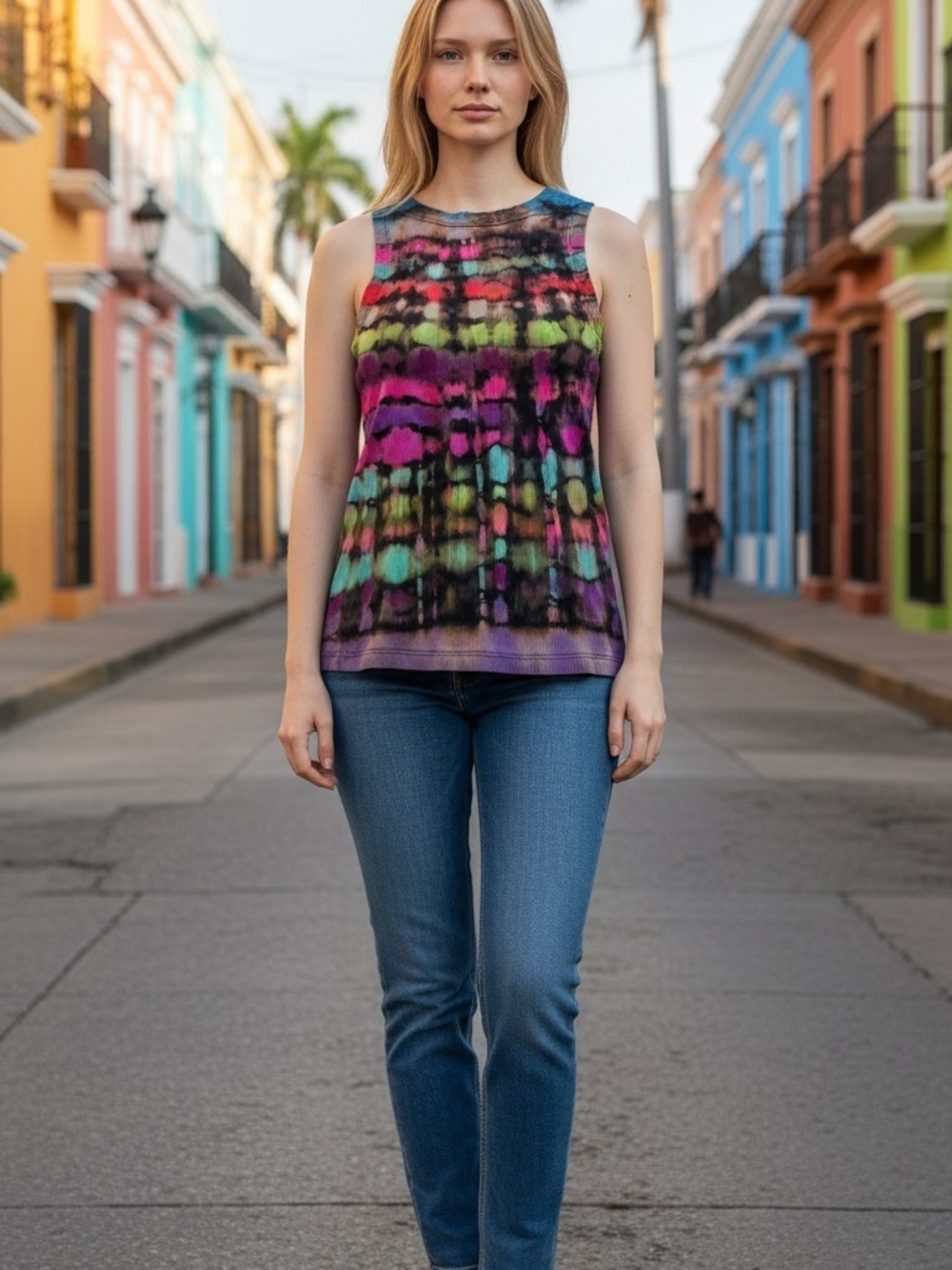 New Express Sleeveless Multicolor Tie-Dye Tank Top Size Small